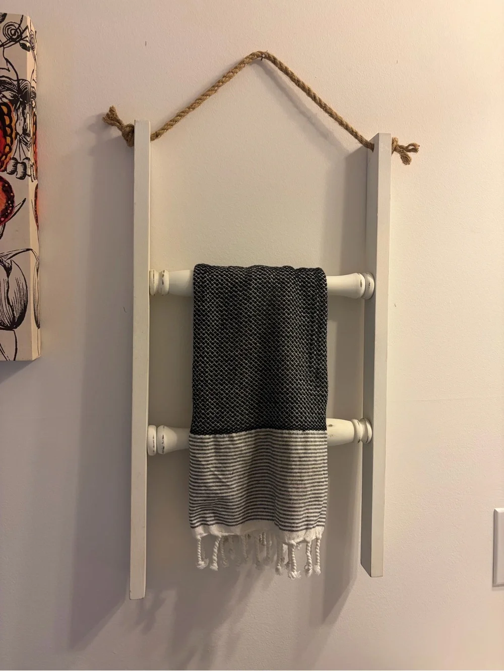 White Wooden Ladder Towel Rack